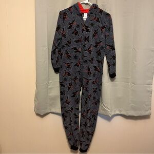 Kids Grey Hooded Footed One-Piece with Red Accents